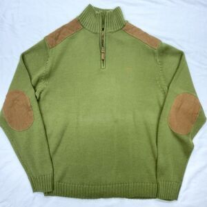 King Ranch 1/4 Zip Field Sweater Mens L Acrylic Wool Suede Accents Tan Elbow Pad